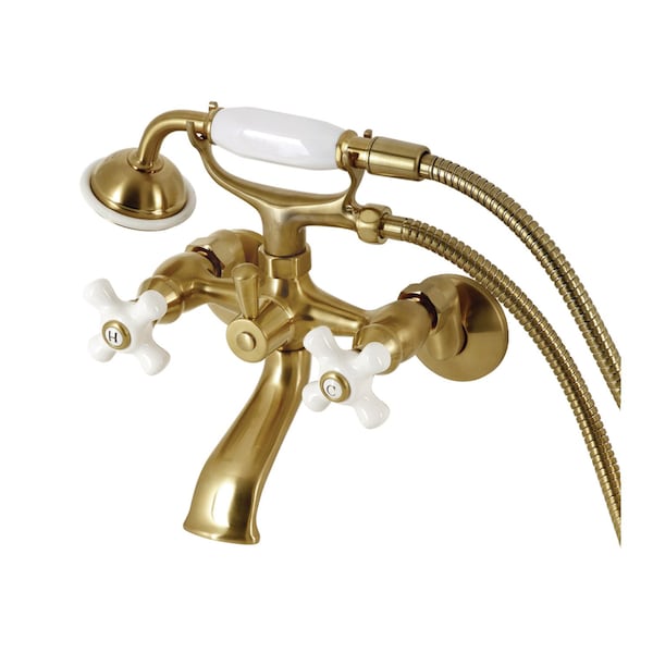 Kingston Brass Tub Wall Mount Clawfoot Tub Faucet with Hand Shower, Brushed Brass KS265PXSB - main
